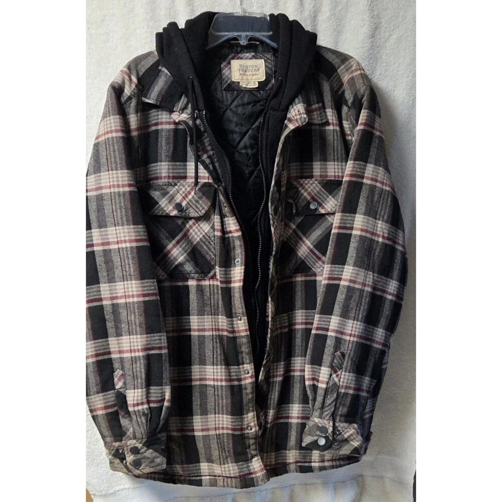 Boston Traders Men's XL Hooded Quilted Lined Flannel Jacket Shacket Plaid